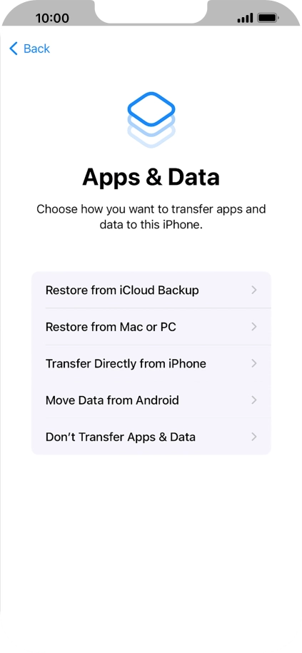 You can transfer content from an Android phone when your phone is activated for the first time and after a factory reset. When this screen is displayed, your phone is ready to transfer content from an Android phone.