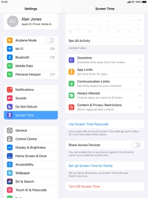 Press Turn Off Screen Time. Press Turn Off Screen Time.