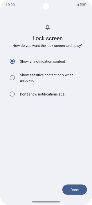 Press the required setting.