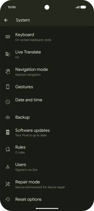 Press Reset options.