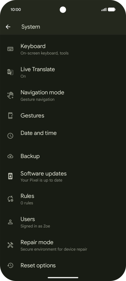 Press Reset options.