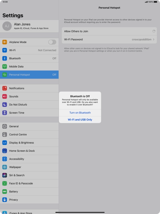 If Wi-Fi is turned on, press Wi-Fi and USB Only.
