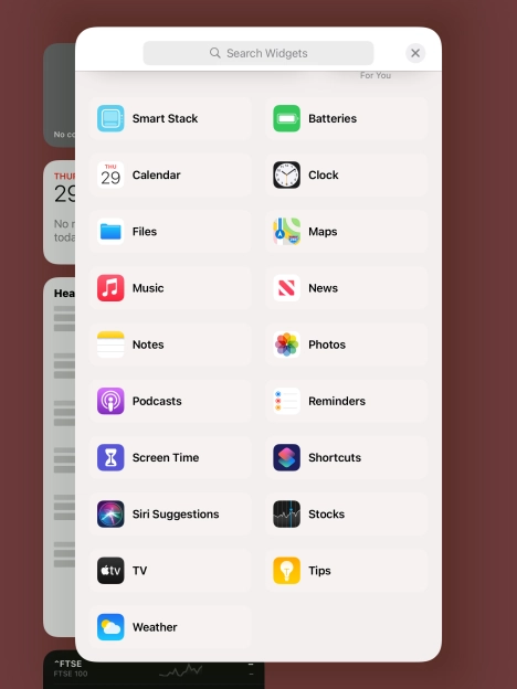 Press the required widget.