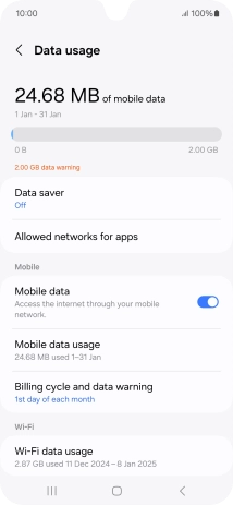 The total data usage is displayed. The total data usage is displayed.