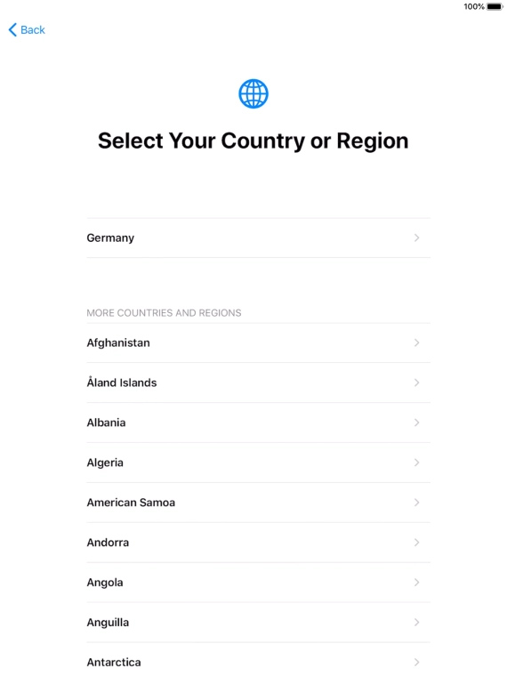 Press the required country or area.