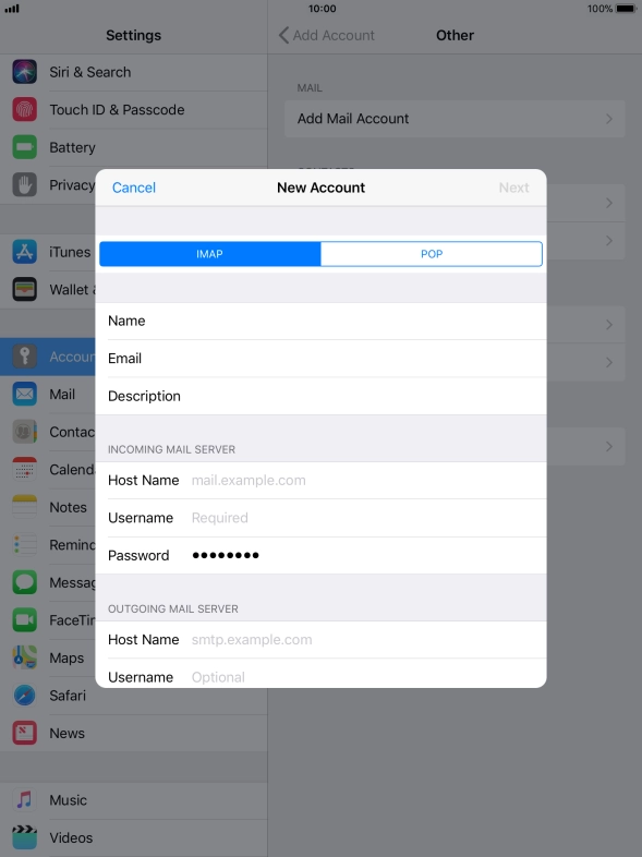Press IMAP.