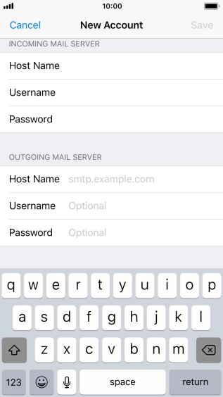 Press Host Name and key in the name of your email provider's outgoing server. Please note that if you can't send email messages when using your email provider's outgoing server, key in smtp.vodafone.net.au (Vodafone's outgoing server).