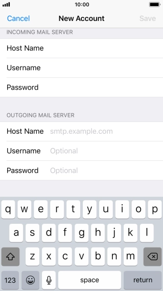 Press Host Name and key in the name of your email provider's outgoing server. Please note that if you can't send email messages when using your email provider's outgoing server, key in smtp.vodafone.net.au (Vodafone's outgoing server).