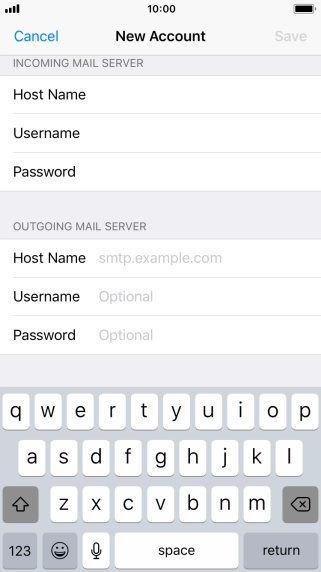Press Host Name and key in the name or IP address of your email provider's outgoing server. Please note that if you can't send email messages when using your email provider's outgoing server, key in smtp.vodafone.net.au (Vodafone's outgoing server).