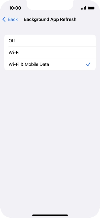 To turn off background refresh of apps, press Off. To turn off background refresh of apps, press Off.
