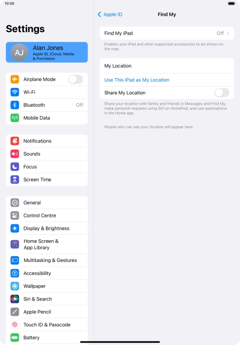 Press Find My iPad. Press Find My iPad.