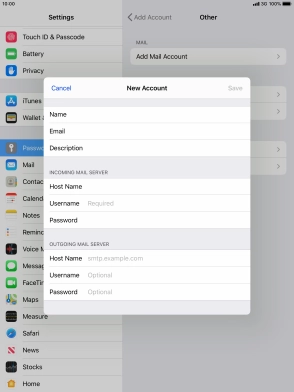 Press Username and key in the username for your email account.