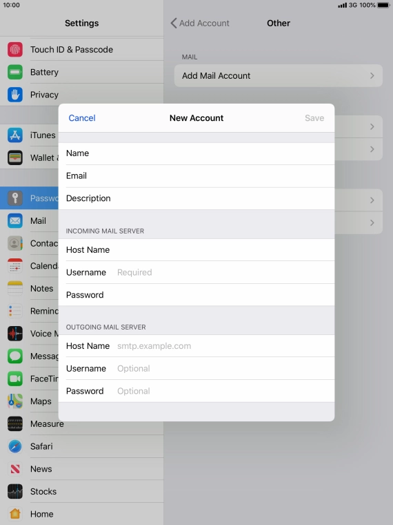 Press Username and key in the username for your email account.