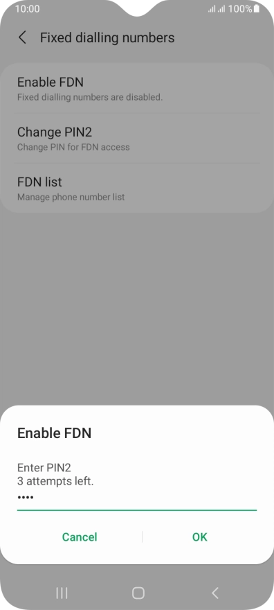 Key in your PIN2 and press OK.