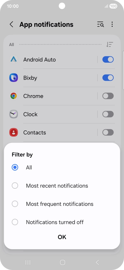 Press the required setting. Press the required setting.