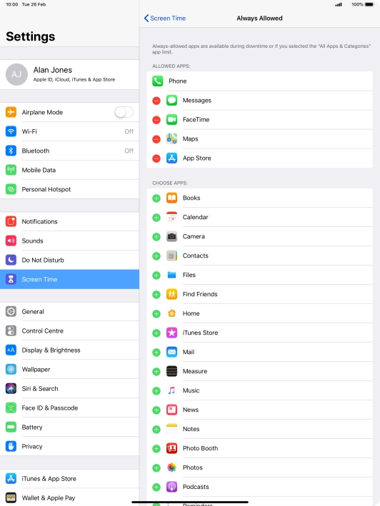 Press the remove icon next to the required app to remove it from the list of allowed apps during Downtime.