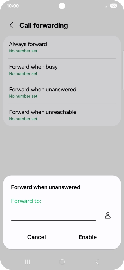 Key in (prefix) 5 (your phone number) and press Enable.