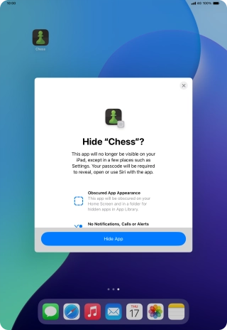 Press Hide App. Press Hide App.