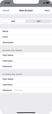 Press Password and key in the password for your email account. Please note that if you're using Vodafone's outgoing server, leave the password field empty.