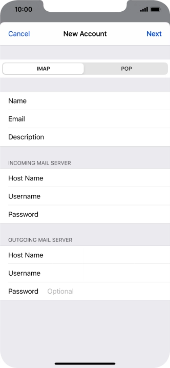 Press Password and key in the password for your email account. Please note that if you're using Vodafone's outgoing server, leave the password field empty.
