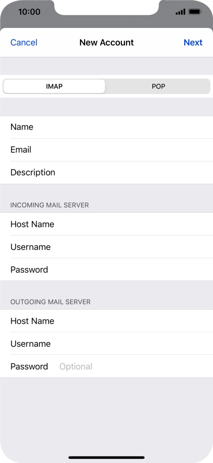 Press Password and key in the password for your email account. Please note that if you're using Vodafone's outgoing server, leave the password field empty.