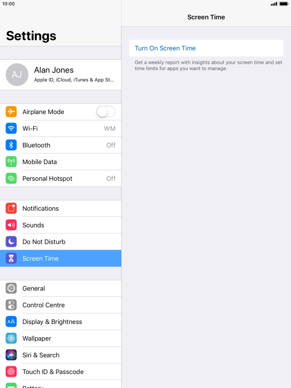 Press Turn On Screen Time.