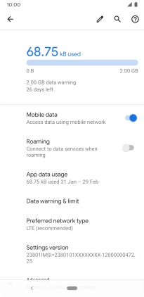 The total data usage is displayed. The total data usage is displayed.