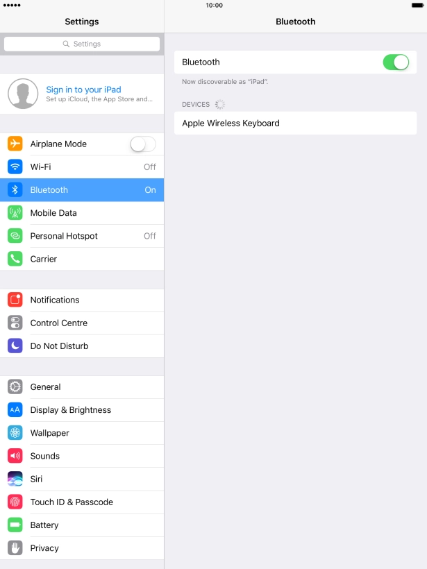 Press the required Bluetooth device and follow the instructions on the screen to pair the device with your tablet. Press the required Bluetooth device and follow the instructions on the screen to pair the device with your tablet.