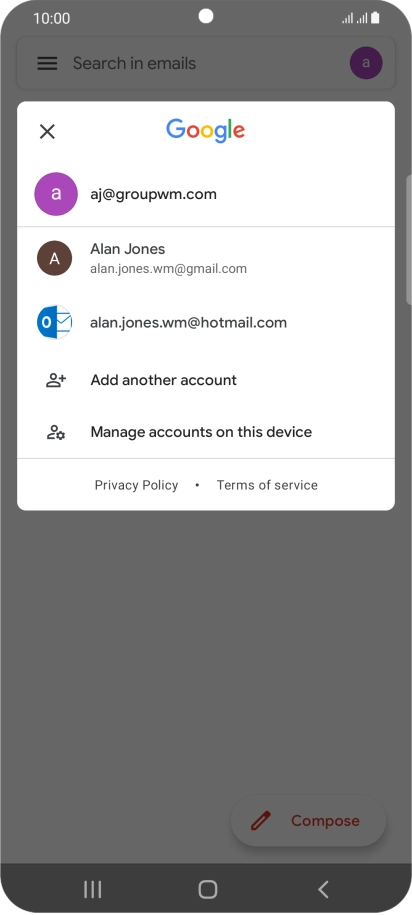 Press the required email account. Press the required email account.