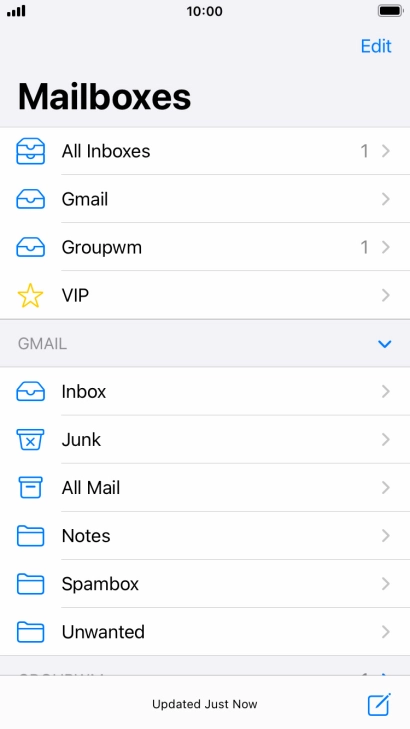 Press the required email account. Press the required email account.