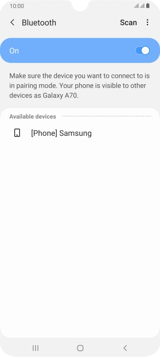 Press the required Bluetooth device and follow the instructions on the screen to pair the device with your phone.