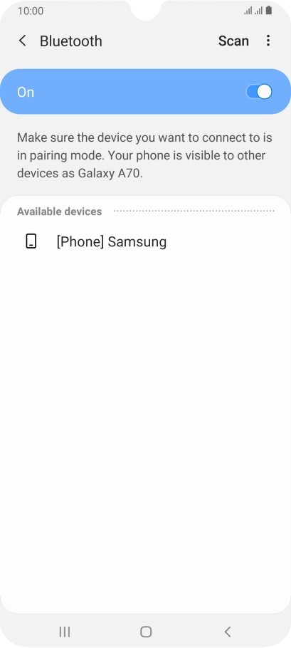 Press the required Bluetooth device and follow the instructions on the screen to pair the device with your phone.