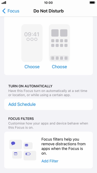 Press Add Schedule and follow the instructions on the screen to select settings for automatic activation of Do Not Disturb.