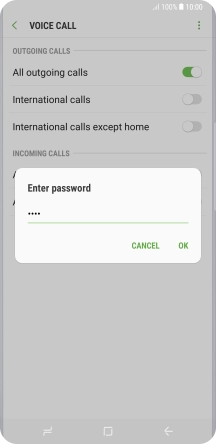 Key in your barring password and press OK. The default barring password is 0000.