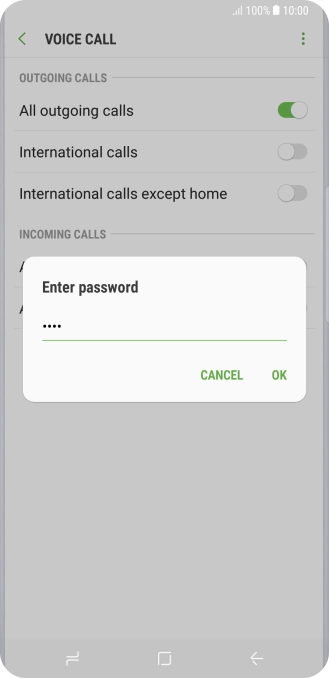 Key in your barring password and press OK. The default barring password is 0000.