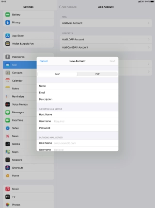 Press Username and key in the username for your email account.