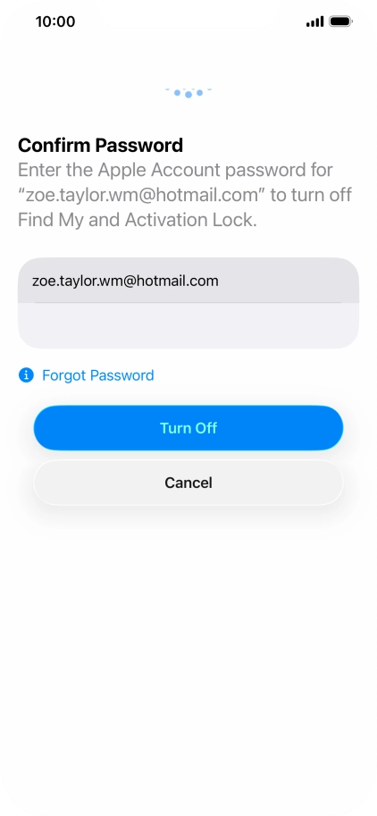 Key in the password for your Apple Account and press Turn Off. Wait a moment while the factory default settings are restored. Follow the instructions on the screen to set up your phone and prepare it for use. Key in the password for your Apple Account and press Turn Off. Wait a moment while the factory default settings are restored. Follow the instructions on the screen to set up your phone and prepare it for use.