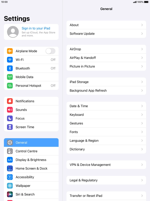 Press Sign in to your iPad. Press Sign in to your iPad.