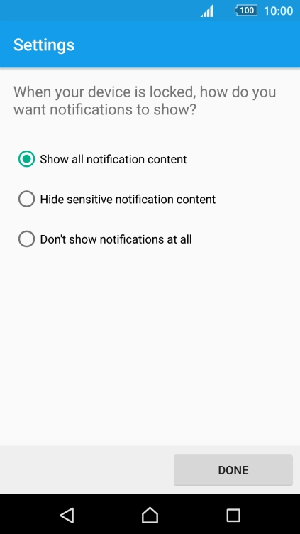 Press the required setting.
