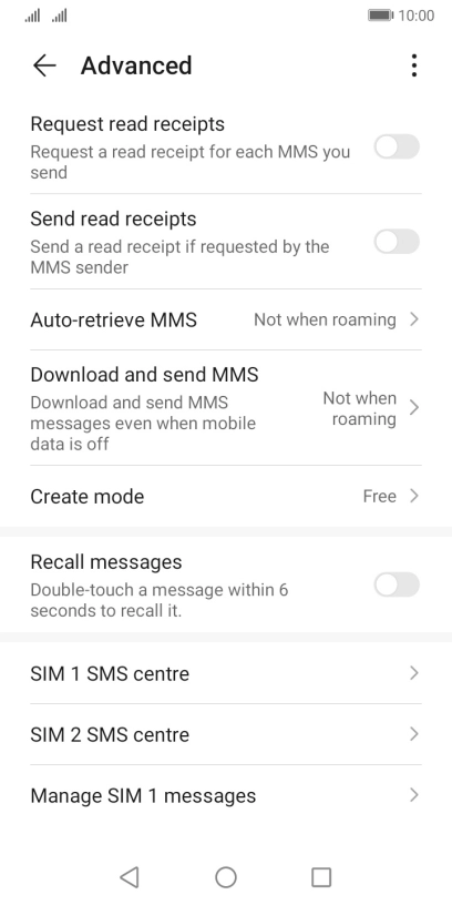 Press ‹SIM› SMS centre. Press ‹SIM› SMS centre.
