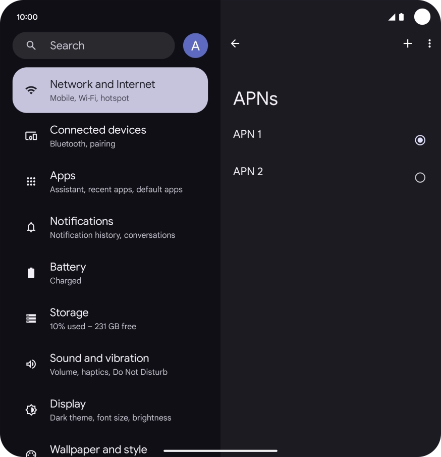Press the field next to the data connection to activate it.