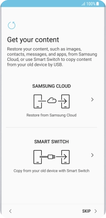 You can transfer the contents of another phone to your phone when it's activated for the first time and after a factory reset. When this screen is displayed, your phone is ready to transfer contents from another phone.