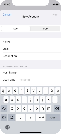 Press Username and key in the username for your email account. Press Username and key in the username for your email account.