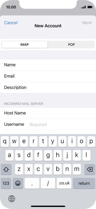 Press Username and key in the username for your email account. Press Username and key in the username for your email account.