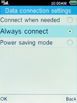 Select the required setting and press the Left selection key.