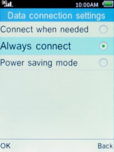 Select the required setting and press the Left selection key.