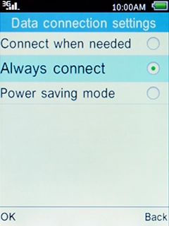 Select the required setting and press the Left selection key.