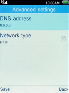 Select Network type and press the Navigation key.