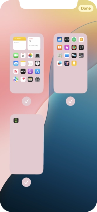 Press the field below the required home screen page to turn page view on or off. Press the field below the required home screen page to turn page view on or off.