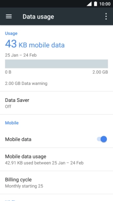 The total data usage is displayed. The total data usage is displayed.